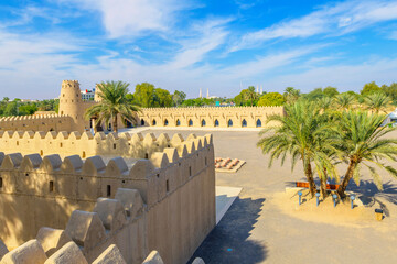 View from the courtyard of the historic Al Jahili Fort, in Al Ain, Abu Dhabi, the United Arab...