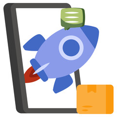 Editable design icon of mobile rocket delivery