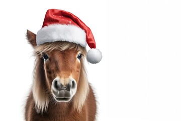 Horse Wearing a Christmas Hat 