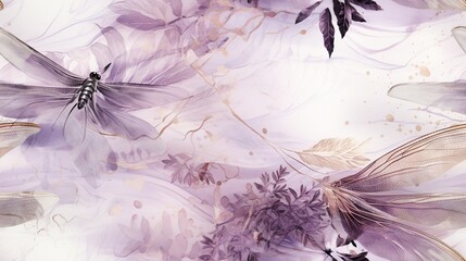  a painting of purple flowers and leaves on a white background.  generative ai