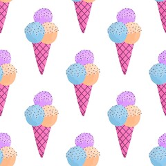 Summer cartoon seamless ice cream pattern for wallpaper and wrapping paper and fabrics and linens for kids