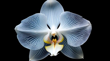  a blue and white flower with a black background in the background.  generative ai