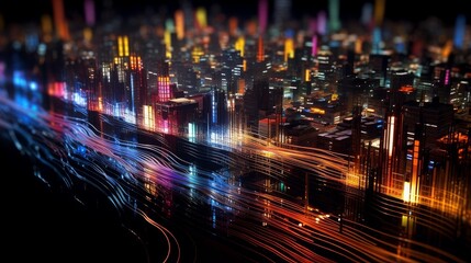 Tilt-shift futuristic city, night, skylines, ciberpunk