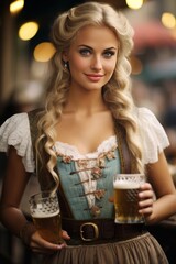 Beautiful Octoberfest waitress with beer