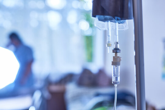 IV on the background of a hospital room, selective focus