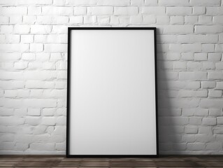 White modern brick wall with a blank photo frame mockup generative ai