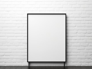 White modern brick wall with a blank photo frame mockup generative ai
