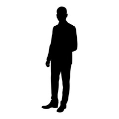 Business man.Vector silhouette of standing man in suit isolated on white background.