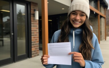 A happy teenager received an acceptance letter from a college