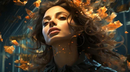 beautiful young woman in red dress with butterfly in the garden © GENERATIVE AI