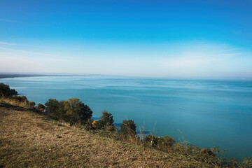 View of the Balaton lake from Balatonvilagos.Autumn season.