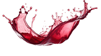 Liquid wine splash with drops against isolated demarcated transparent background, PNG