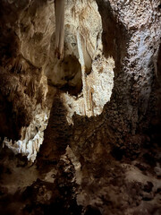 Stalactites and Stalagmite and other rock formations inside the Big Room in Carlsbad Cavern New Mexico