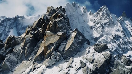 a rocky mountain with snow - obrazy, fototapety, plakaty