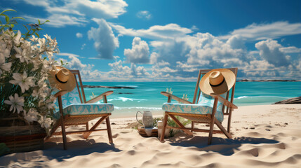 Relaxing beach chair tropical paradise travel vacation beautiful view 