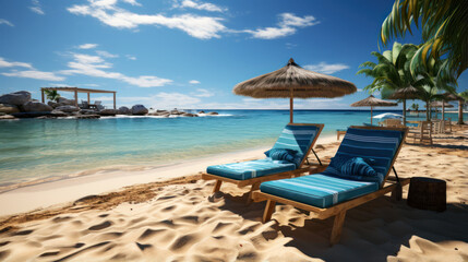 Obraz premium Relaxing beach chair tropical paradise travel vacation beautiful view 