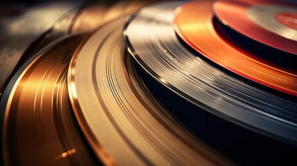 a close up of a stack of vinyl records - obrazy, fototapety, plakaty