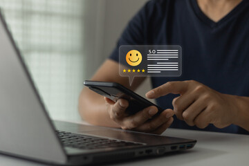 Customer Satisfaction Survey concept, 5-star satisfaction, service experience rating online on...