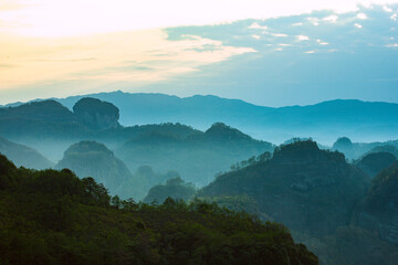 Wuyishan, Wuyishan City, Fujian Province - Aerial view of cityscape and mountains