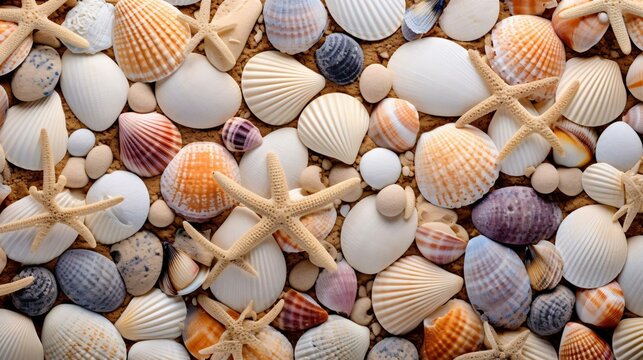 a pile of different colored shells