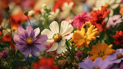 a group of colorful flowers - obrazy, fototapety, plakaty