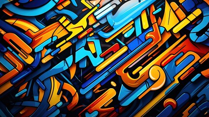 geometric graffiti background in blue and yellow colors. Fantasy concept , Illustration painting. - obrazy, fototapety, plakaty