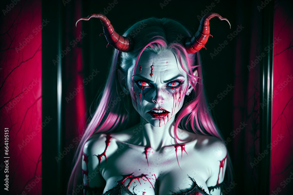 Wall mural halloween concept, scary evil devil with horns,