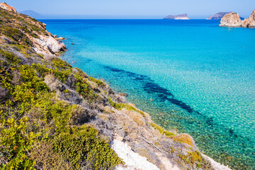 Amazing sea at Plathiena beach, Milos island, Cyclades, Greece