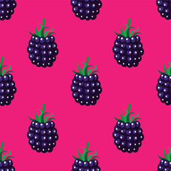 Blackberry seamless pattern on colorful background. Vector illustration.