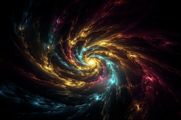 A colorful swirling pattern with a central light and stars in the background on a dark backdrop. Generative AI