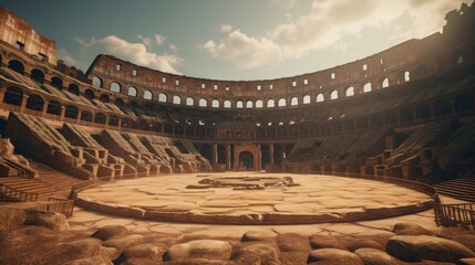 abandoned roman coliseum with blue sky - Powered by Adobe