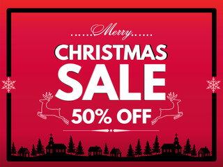 Fototapeta na wymiar Merry Christmas Sale get up to 50% off, Aesthetic Christmas background, Advertising and Marketing in Christmas season