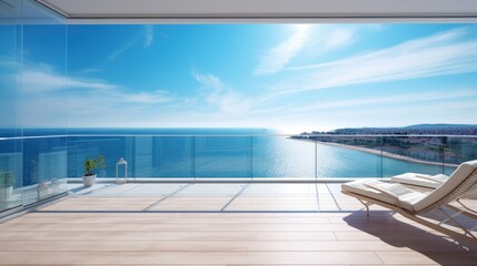 View from luxury apartment to open sea - obrazy, fototapety, plakaty