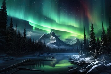 Multicolored Northern Lights (Aurora Borealis) in the night sky
