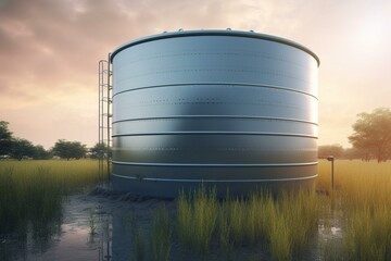 3D rendering of a water tank used in agriculture. Generative AI