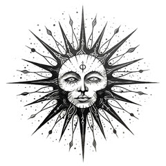 Sun Rays Star Eye Skull Masonic Sign Tattoo Print Stamp