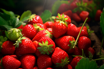 A good harvest of strawberries. Cultivation of strawberries. Farm and field. Harvested agricultural crops.