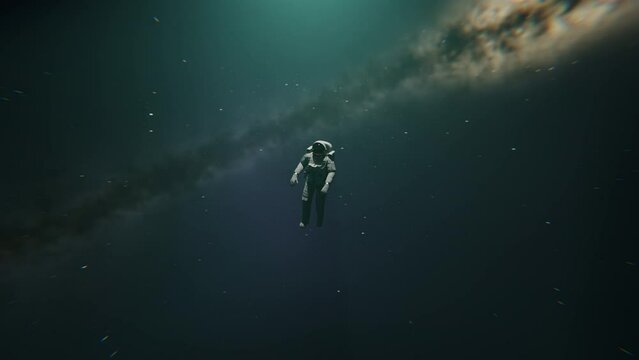 Astronaut floating in space in a 3D animation