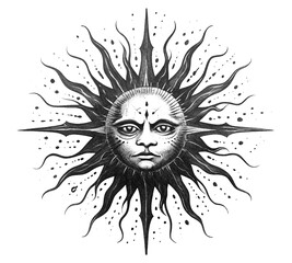 Sun Rays Star Eye Skull Masonic Sign Tattoo Print Stamp