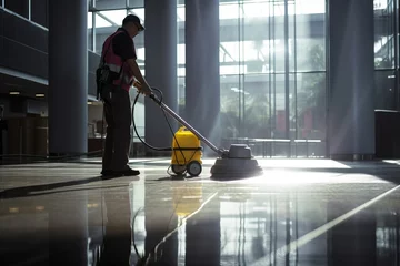 Fotobehang Cleaning staff at airport terminal hall. © wojciechkic.com