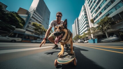 German Shepherd Skating in the City under Sunny day - Powered by Adobe