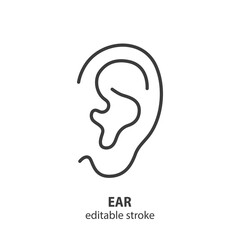 Ear line icon. Hearing vector symbol. Editable stroke.