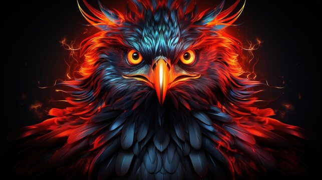 an eagle head filled with fire. Fantasy concept , Illustration painting.