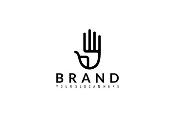 Hand palm logo with line art design style - obrazy, fototapety, plakaty