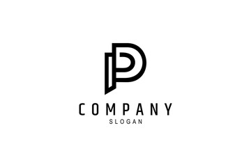 Obraz premium Abstract letter P logo with overlapping style in line art design