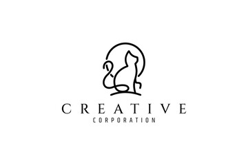 Cat logo design with moon background linear style