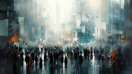 An abstract crowd of people in a city. Generative AI.  - obrazy, fototapety, plakaty