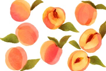 Watercolour peaches on white background, Wallpaper watercolour peaches