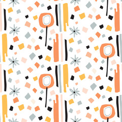 Modern scandi floral vector endless pattern. Organic summer gender neutral nature mix paper cut out wallpaper tile.