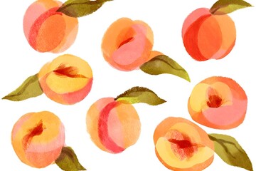 Watercolour peaches on white background, Wallpaper watercolour peaches